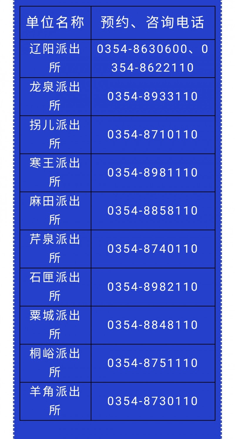 便民信息公开：左权县各派出所户籍窗口咨询预约电话号码大全表