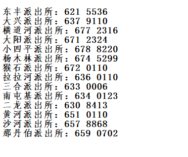 吉林东丰县各派出所办公电话号码大全表