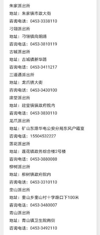 林口县各派出所办理身份证户籍咨询电话号码汇总表