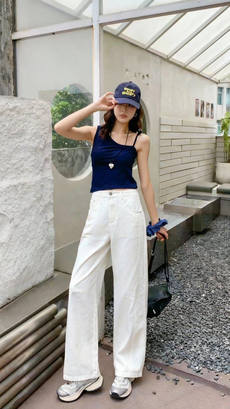 高品质洗水牛仔女裤：弯刀直筒版型，复古浅蓝与高雅白，三十年实体店品质，百元以内拿下